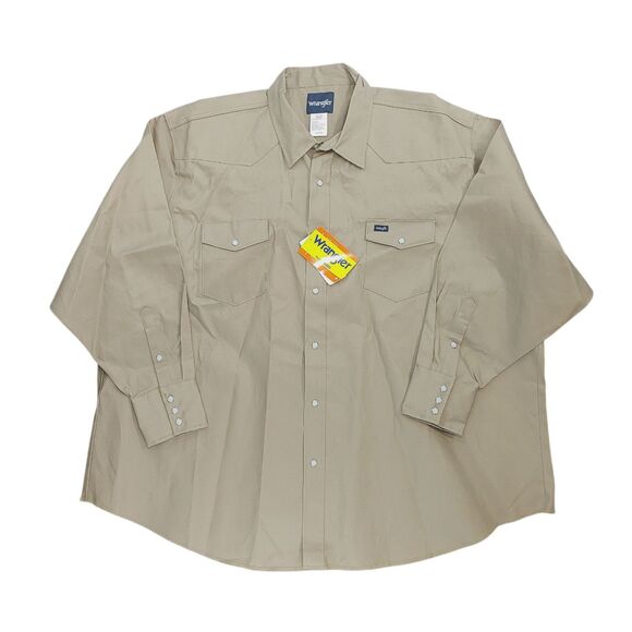 Wrangler Shirt Mens 4XL Tan Long Sleeve Pearl Snap Button Cowboy Work Western - Picture 1 of 12